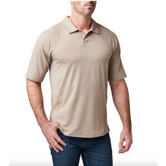 5.11 Tactical Elite Polo Shirt Mens‎ Tan Performance Workwear S/S Sz Large - Picture 1 of 11
